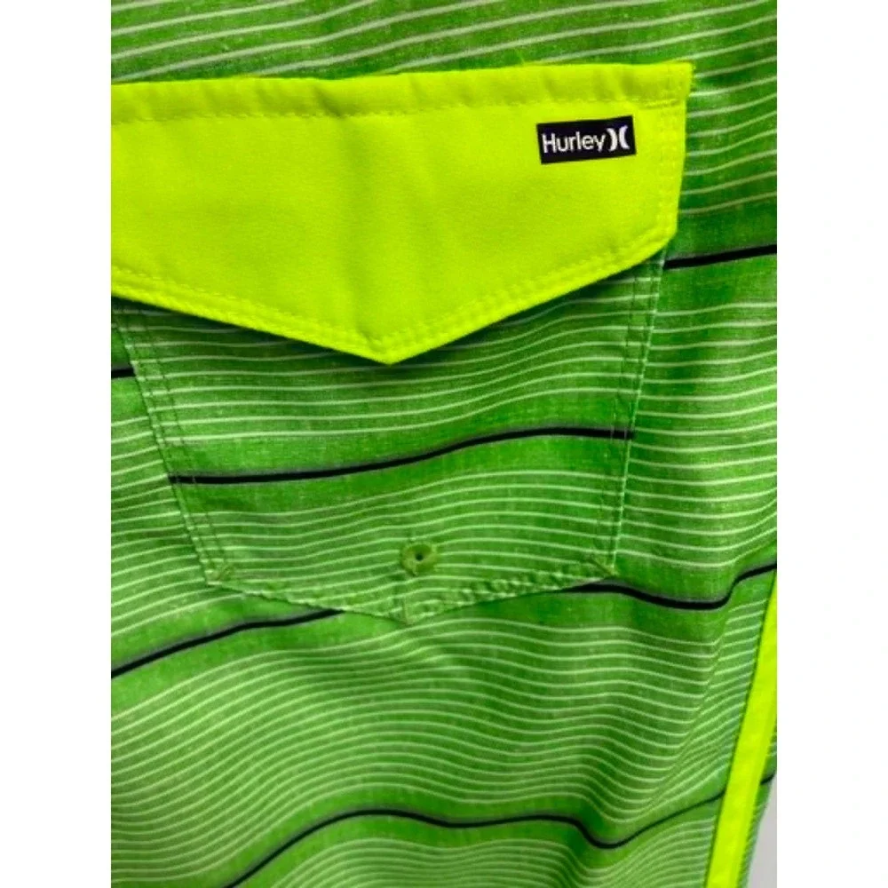 Hurley Boys Board Shorts Flash Lime Green Striped Swim Trunks Size 14/27 NEW
